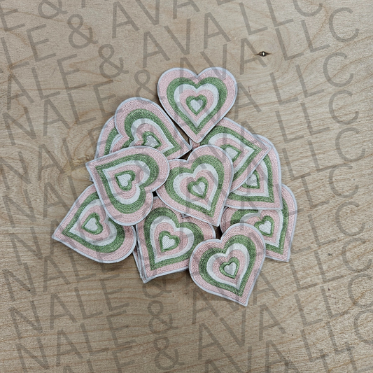 Pink Green Heart Hat Patch front side