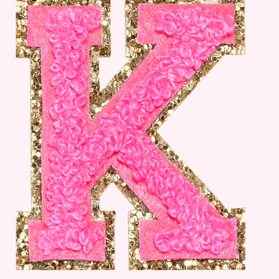Pink Alphabet Chenille Hat Patch (1 Patch)