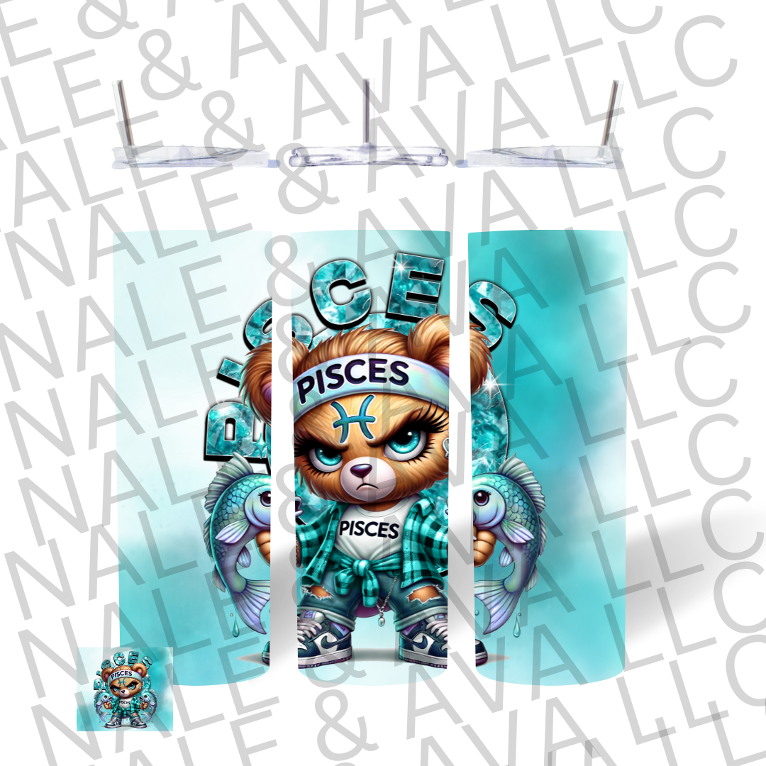 Girl Bear Zodiac 20oz Tumbler Sublimation Transfer ONLY - This is NOT a Tumbler