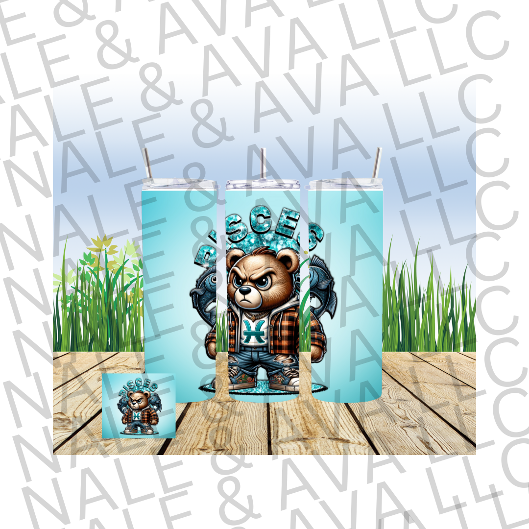 Zodiac Bear 20oz Tumbler Sublimation Transfer ONLY - This is NOT a Tumbler