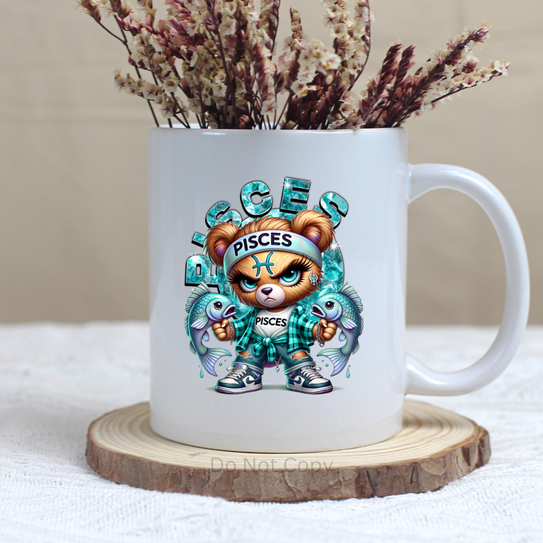 Pisces Girl Bear UVDTF Decal on a mug