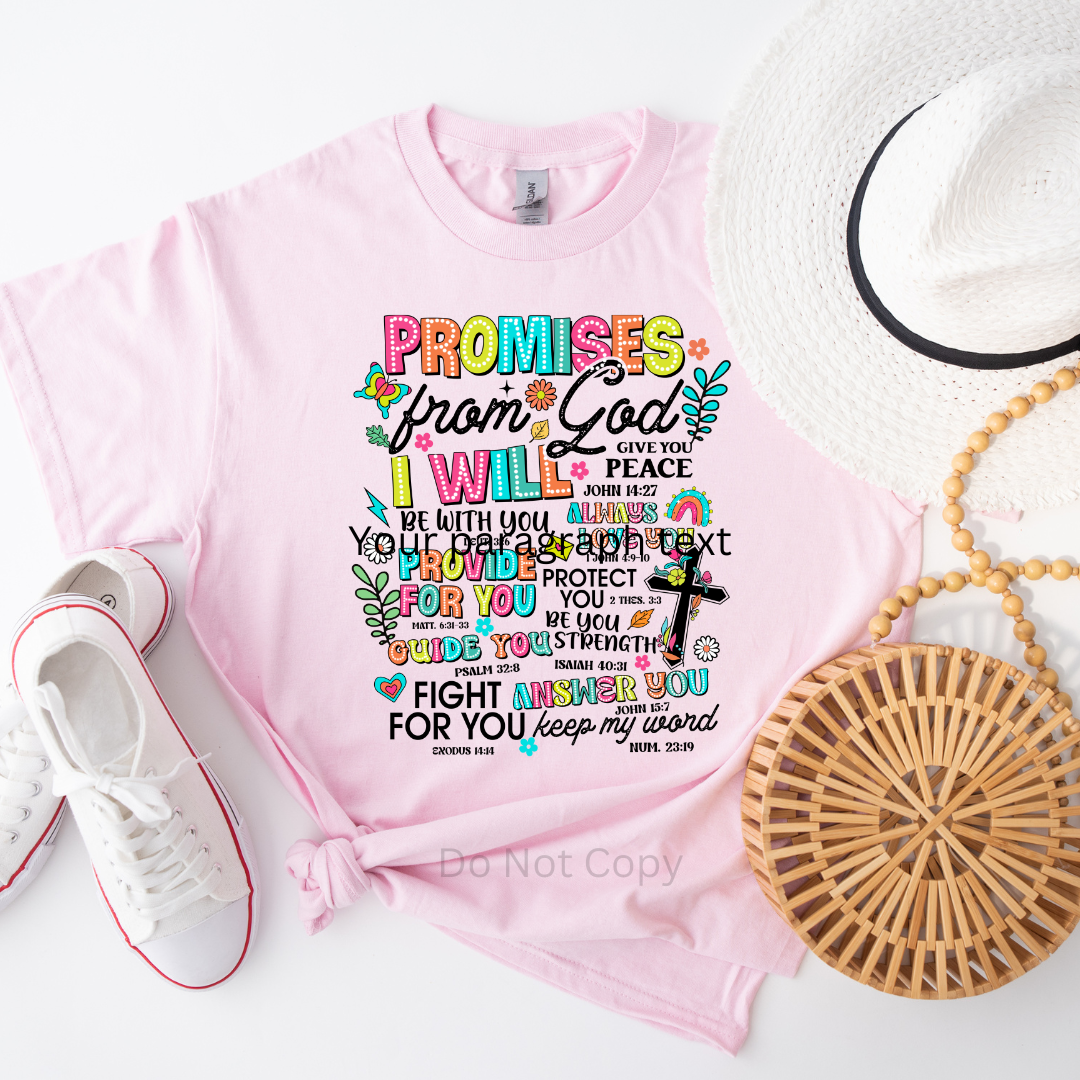 Promises From God DTF Transfer on a tshirt front side
