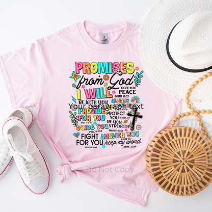 Promises From God DTF Transfer on a tshirt front side