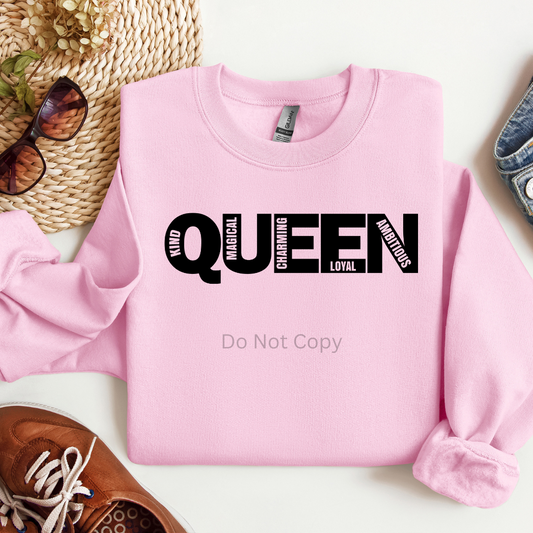 Queen Screen Print Transfer on a tshirt front side