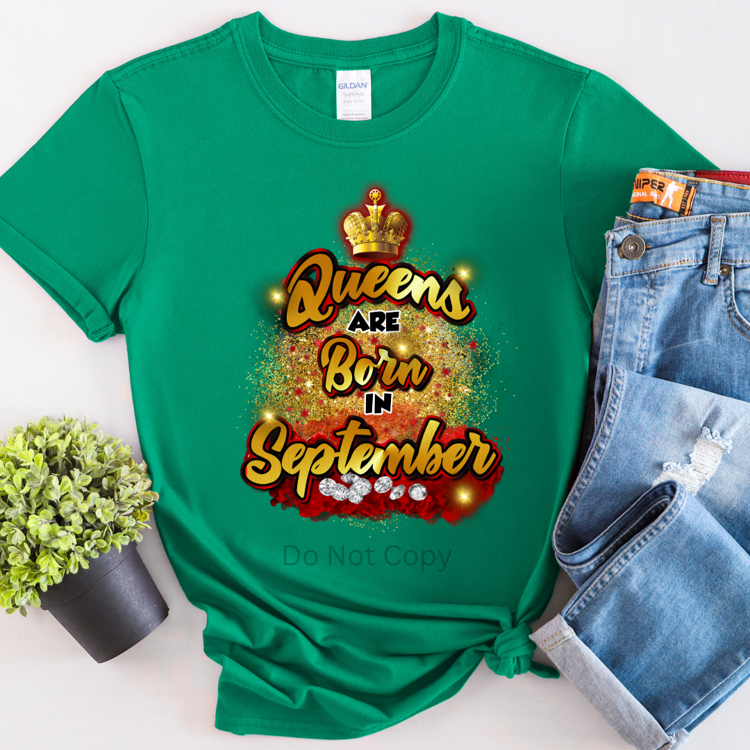 Queens Are Born In September Red DTF Transfer on tshirt front side