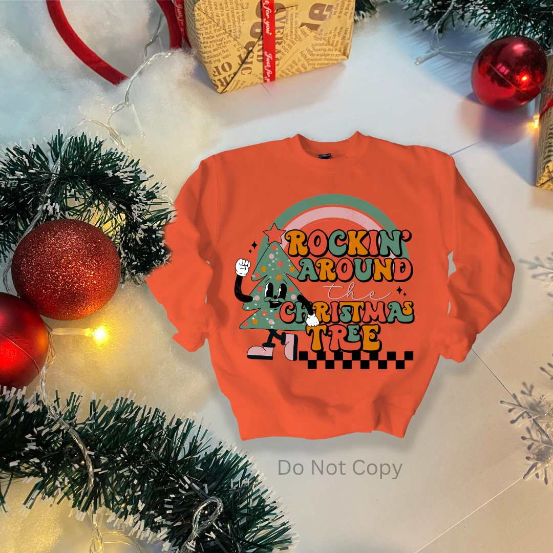 Rockin Round The Christmas Tree DTF Transfer on a tshirt