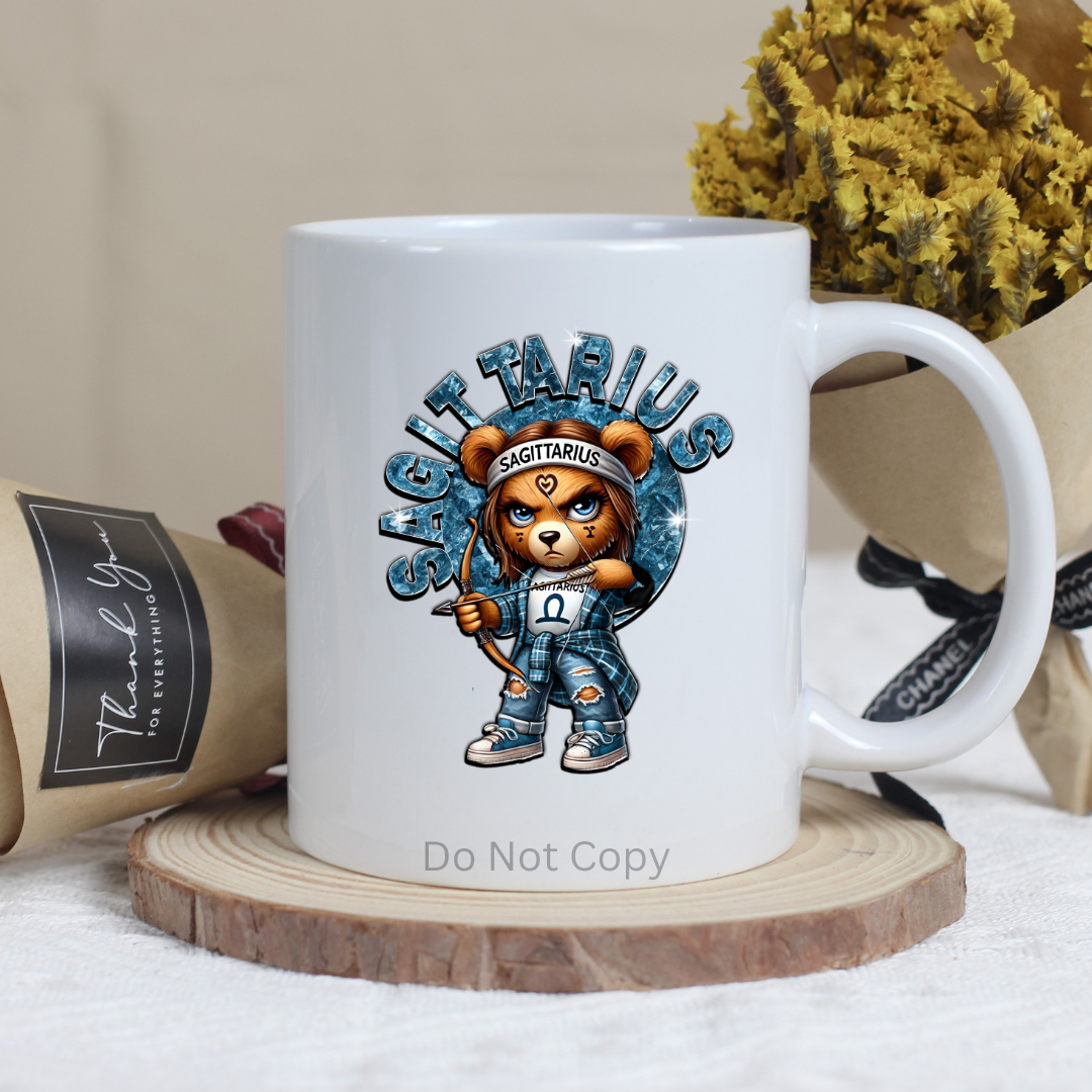 Sagittarius Girl Bear UVDTF Decal on a mug