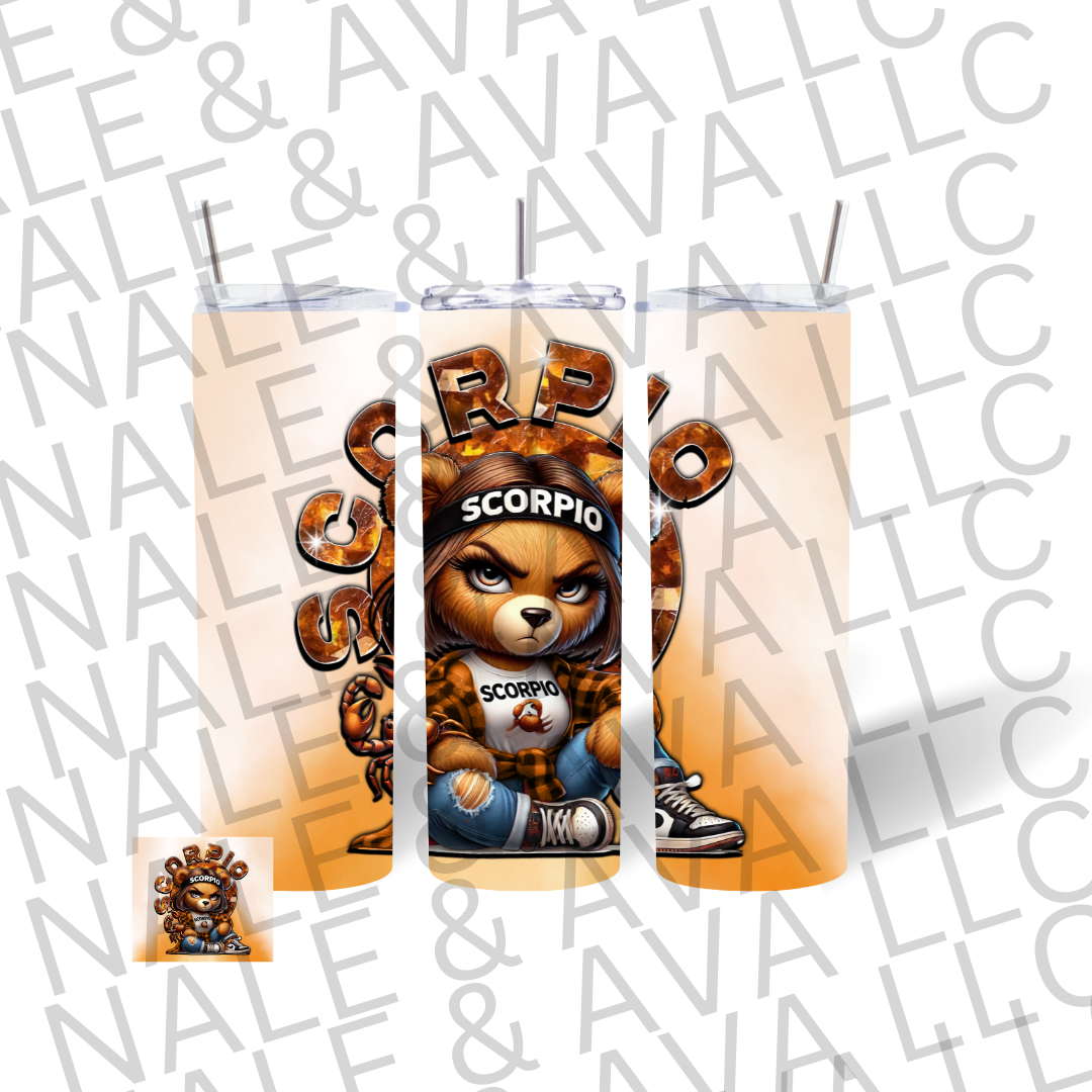 Girl Bear Zodiac 20oz Tumbler Sublimation Transfer ONLY - This is NOT a Tumbler