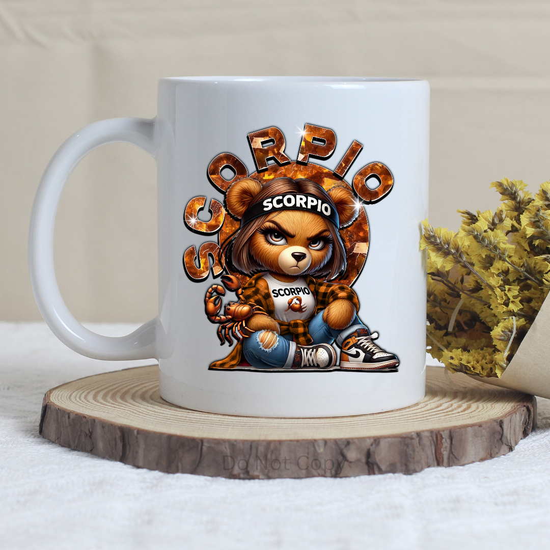 Scorpio Girl Bear UVDTF Decal on a mug