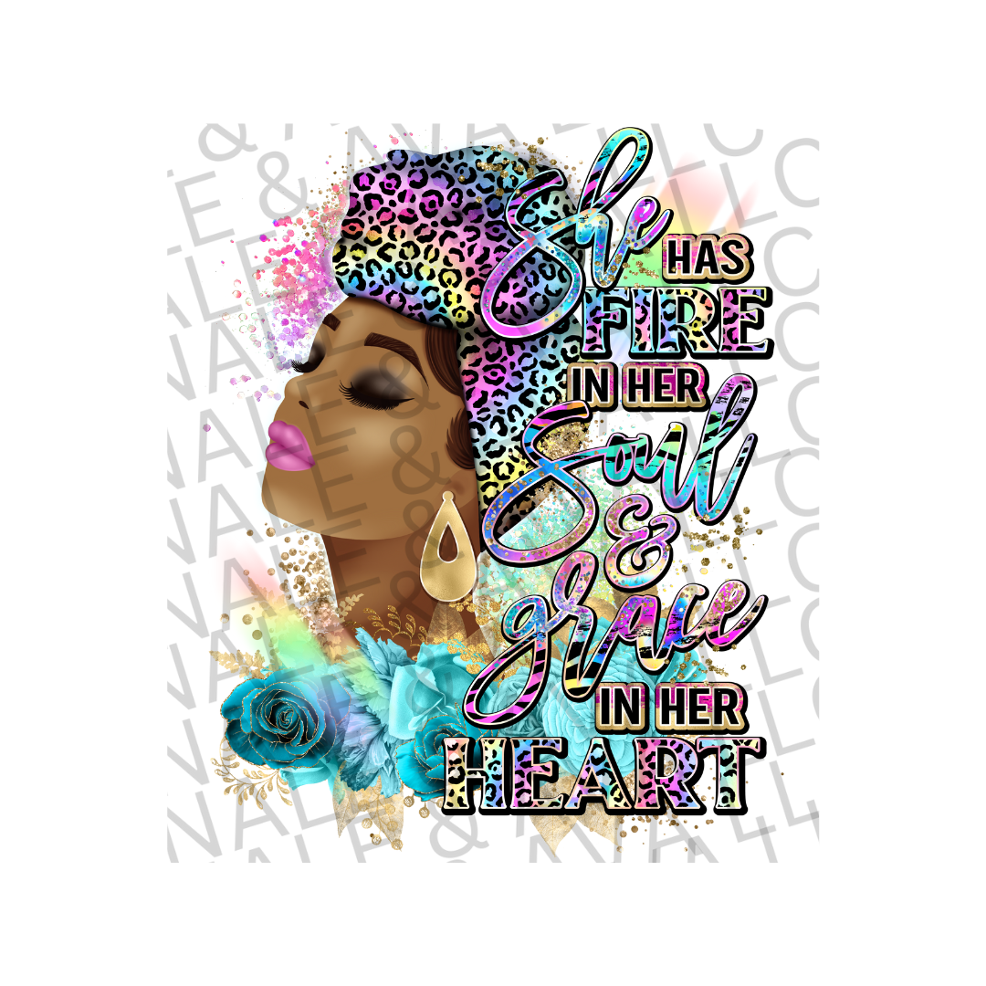She Has Fire In Her Soul Leopard DTF (direct to film) print front side