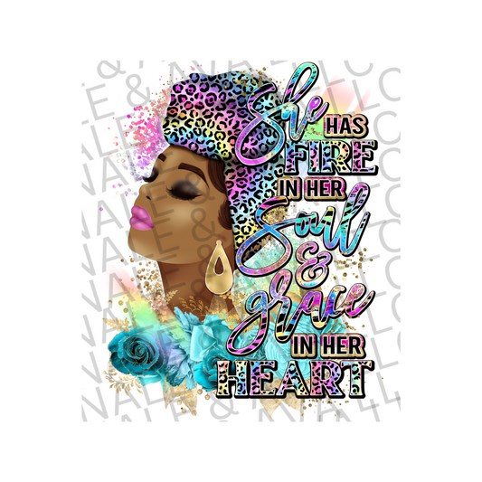 She Has Fire In Her Soul Leopard DTF (direct to film) print front side