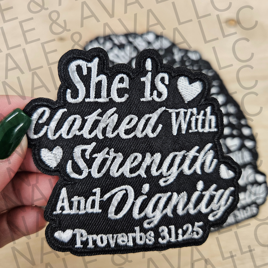 She Is Clothed With Strength Hat Patch front side
