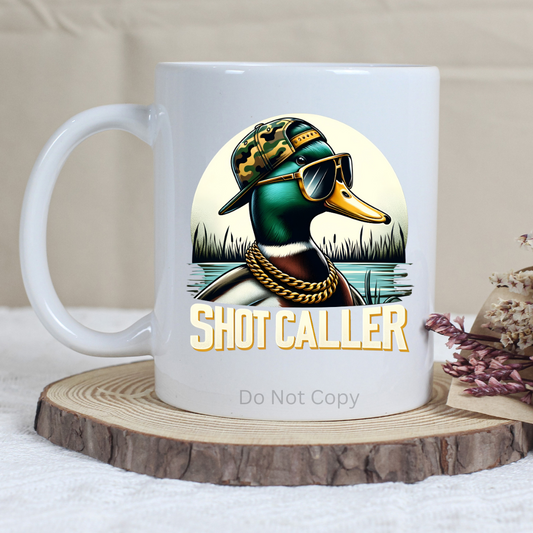 Shot Caller UVDTF Decal on a mug
