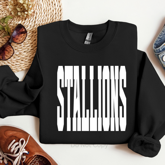 Stallions Screen Print Transfer on a tshirt front side