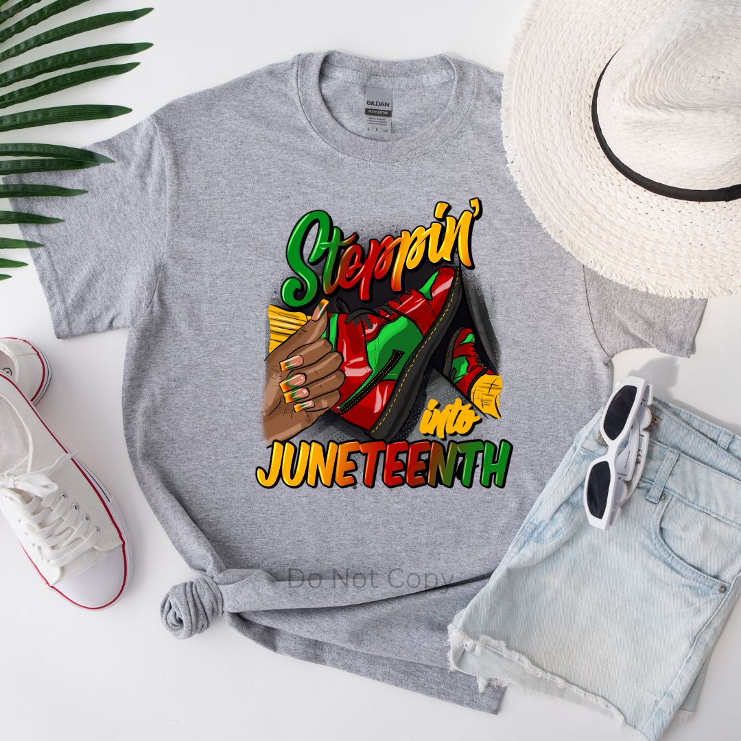 Steppin Into Juneteenth DTF Transfer on a tshirt front side