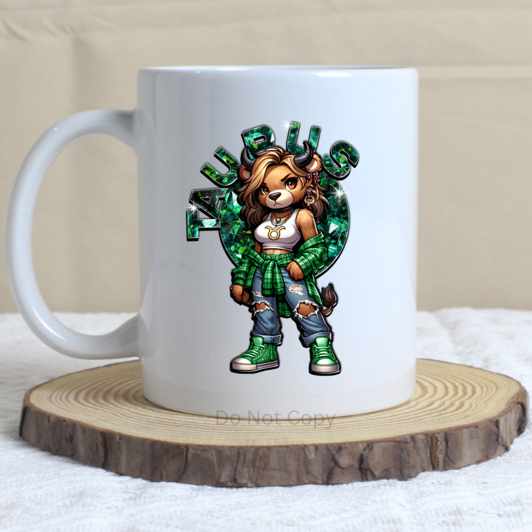 Taurus Girl Bear UVDTF Decal on a mug