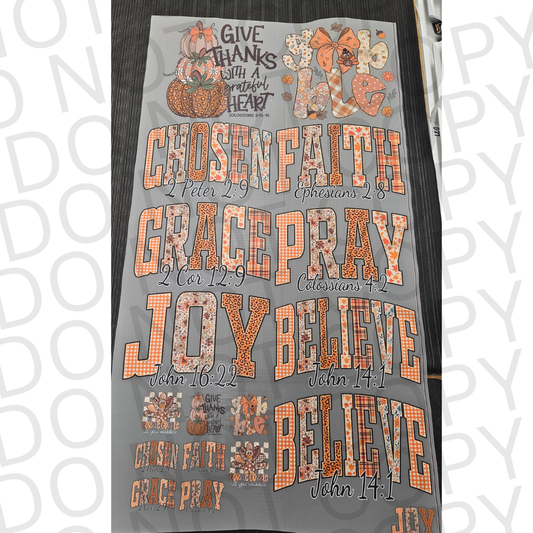 Decorative towel with inspirational text and graphics on a gray background