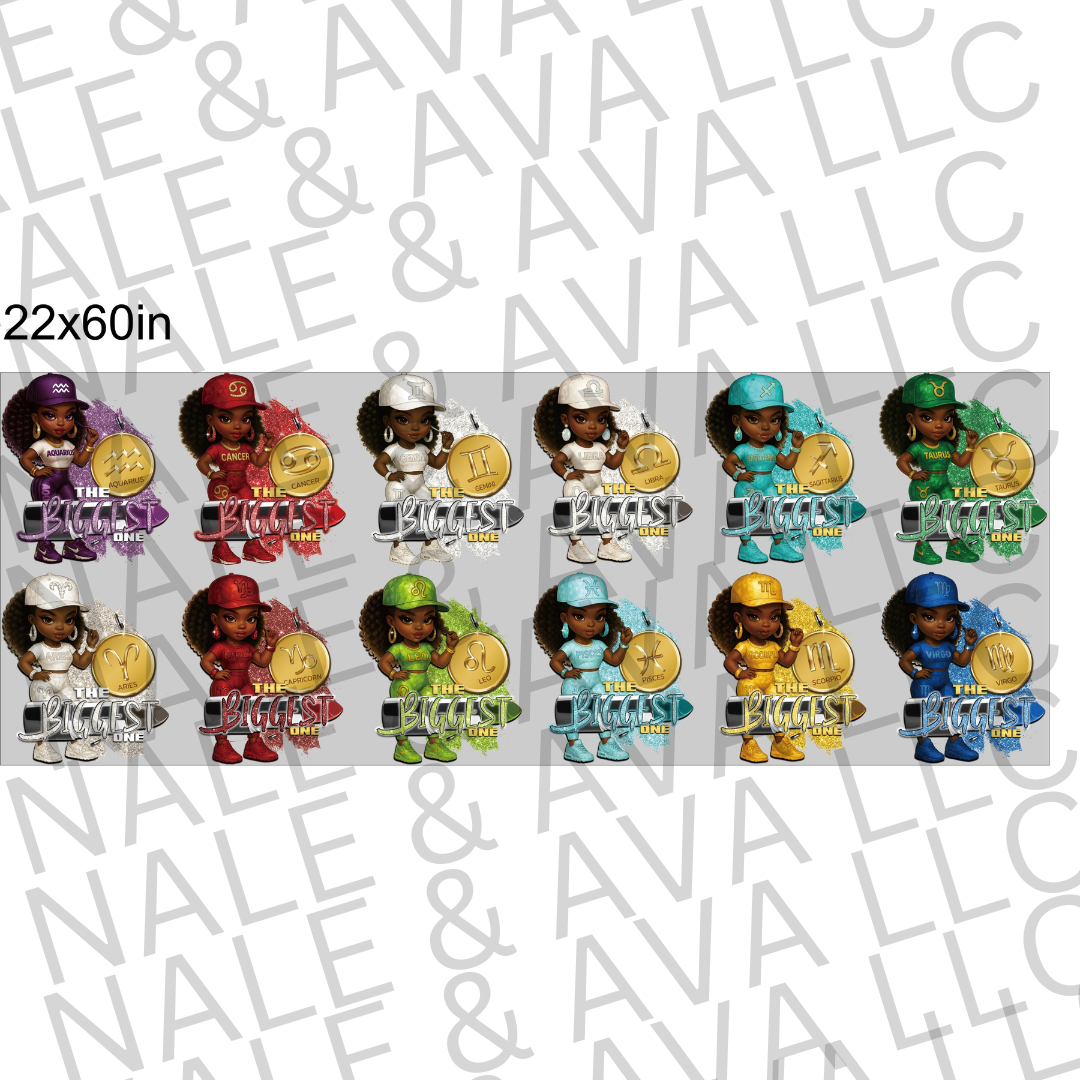 Set of figurines with colorful outfits and accessories on a branded background