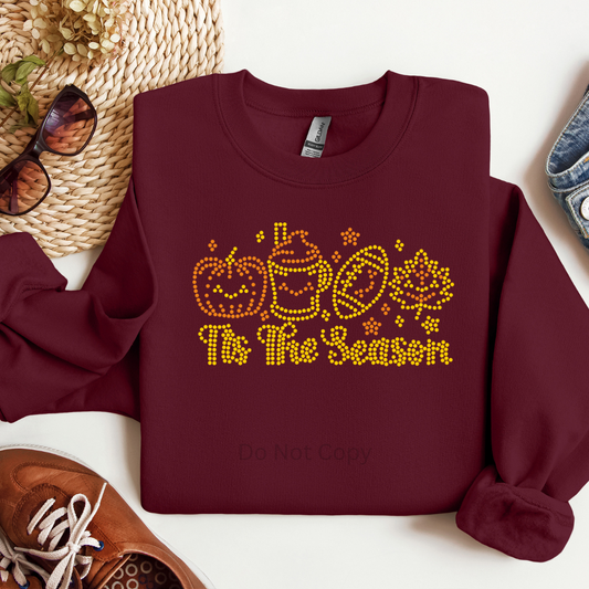 Tis The Season Fall Rhinestone Transfer on a tshirt front side