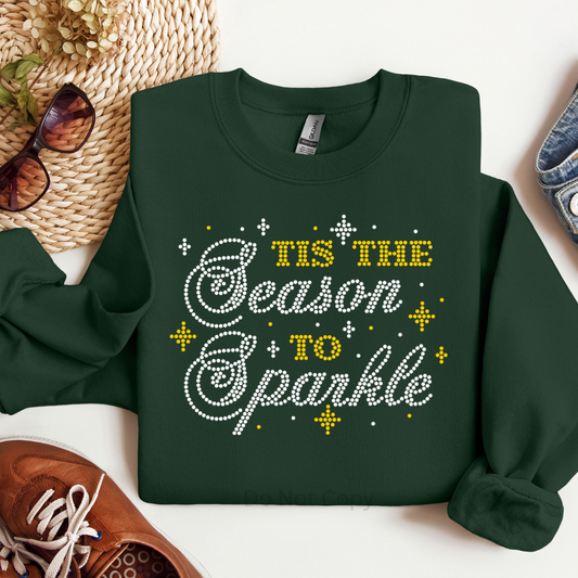 Tis The Season To Sparkle Rhinestone Transfer on a tshirt