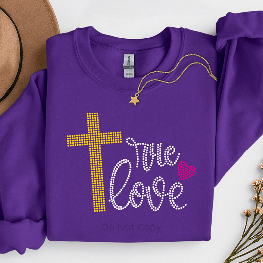 True Love Rhinestone Transfer on a tshirt front side