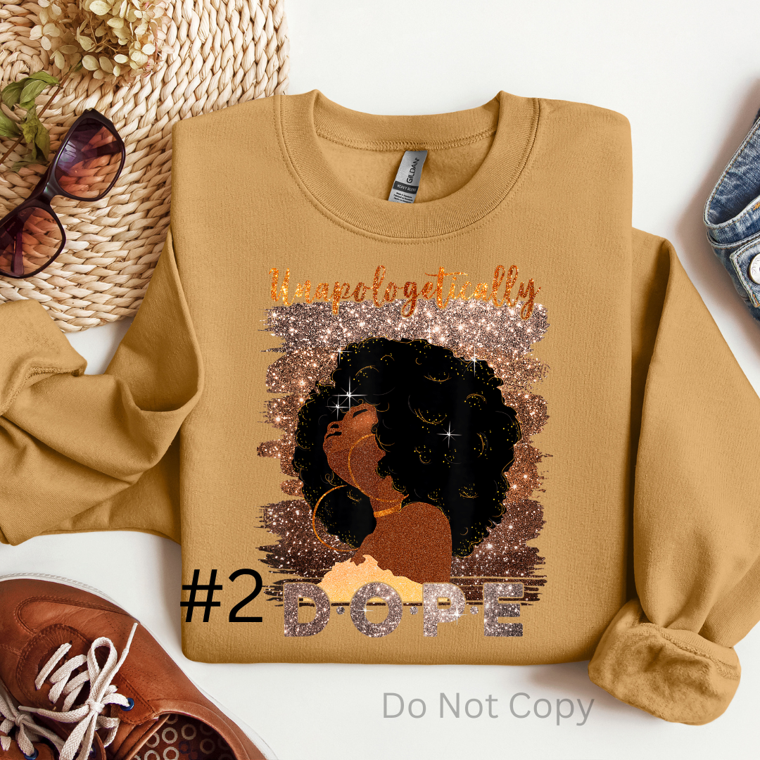 Unapologetically Dope DTF (direct to film) Print Girl Tilting Head Front Side