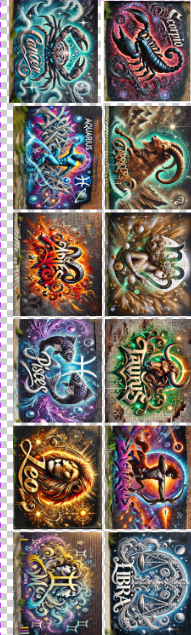 Zodiac Graffitti 22x80 Pre-Made Gang Sheet front side