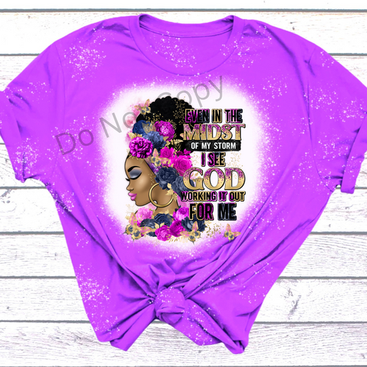 Even In The Midst Purple DTF Transfer on a purple tshirt front side