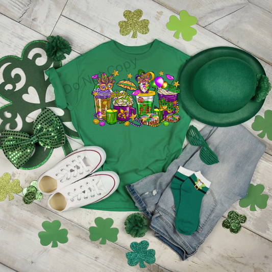 Mardi Gras DTF Transfer on a tshirt front side