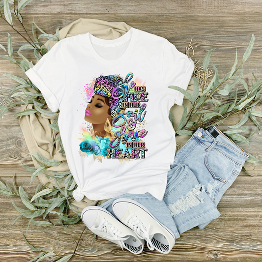 She Has Fire In Her Soul Leopard DTF (direct to film) print on a tshirt